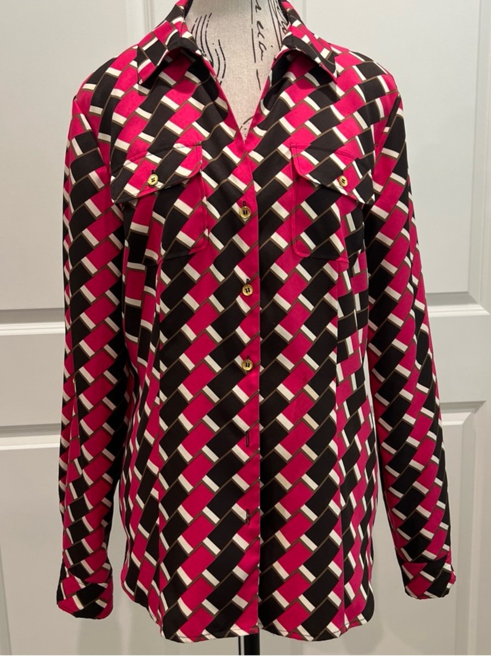 Jones New York Geometric Button-Front Shirt, Size 12 (L)